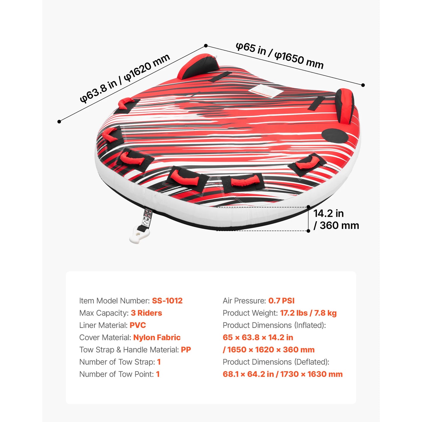 Succebuy Inflatable Towable Tube With Nylon Cover And Handles