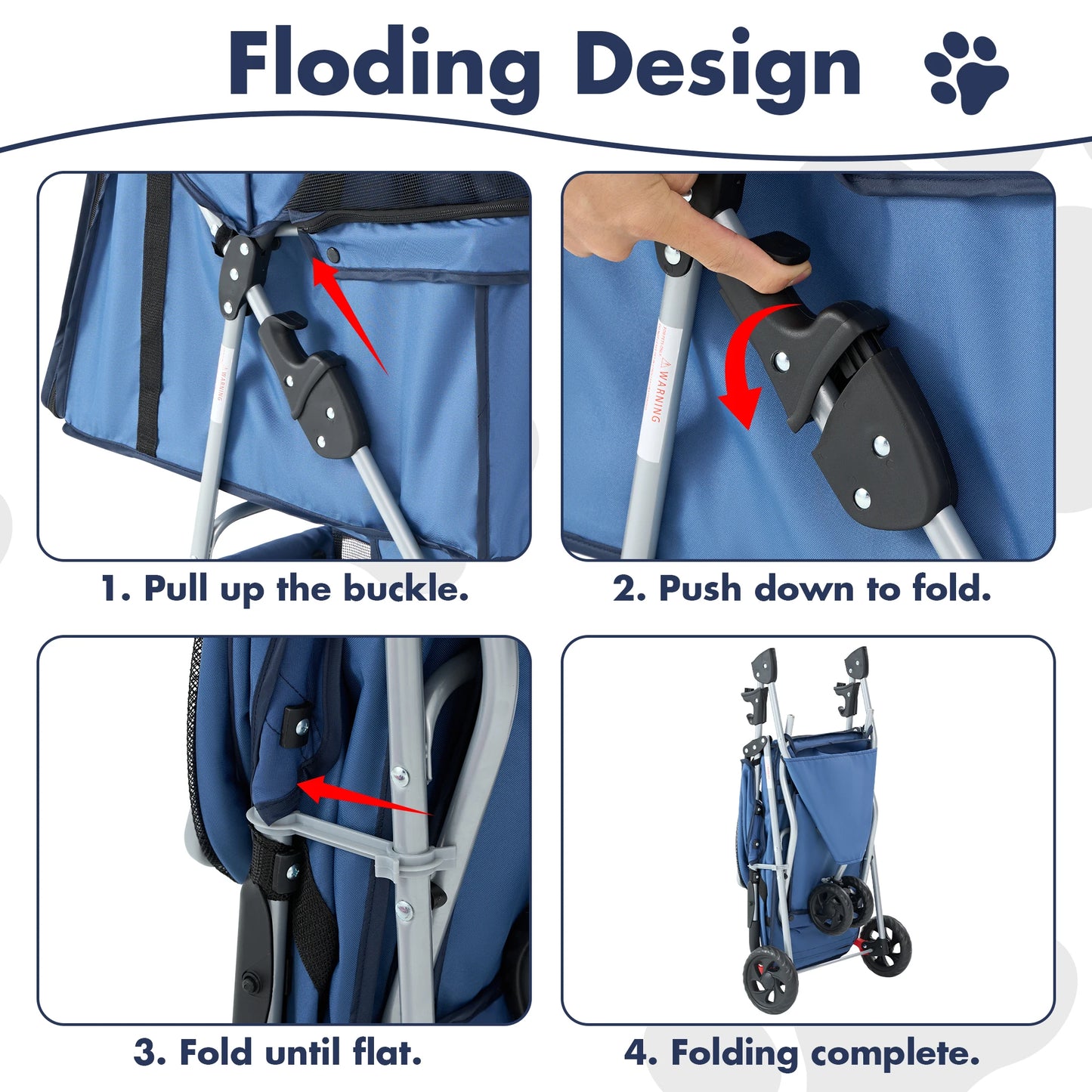 Folding Pet Stroller With Storage Basket And Cup Holder Portable