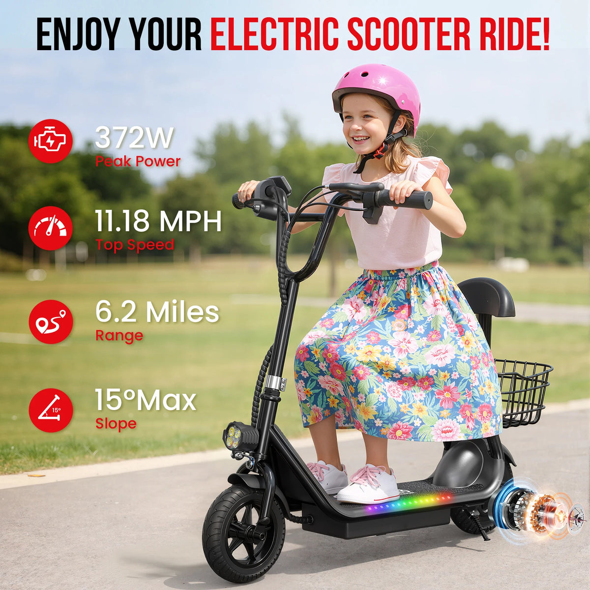 Eilleo Spacewalk Foldable Kids Electric Scooter With Bluetooth Speaker