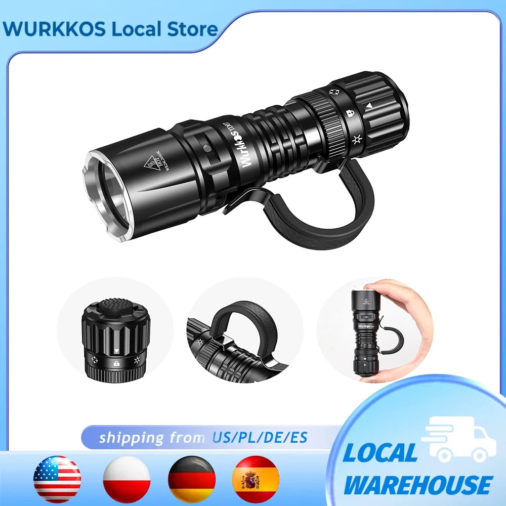 Wurkkos TD07 Tactical Flashlight 1300LM IP68 Waterproof Dual Switch