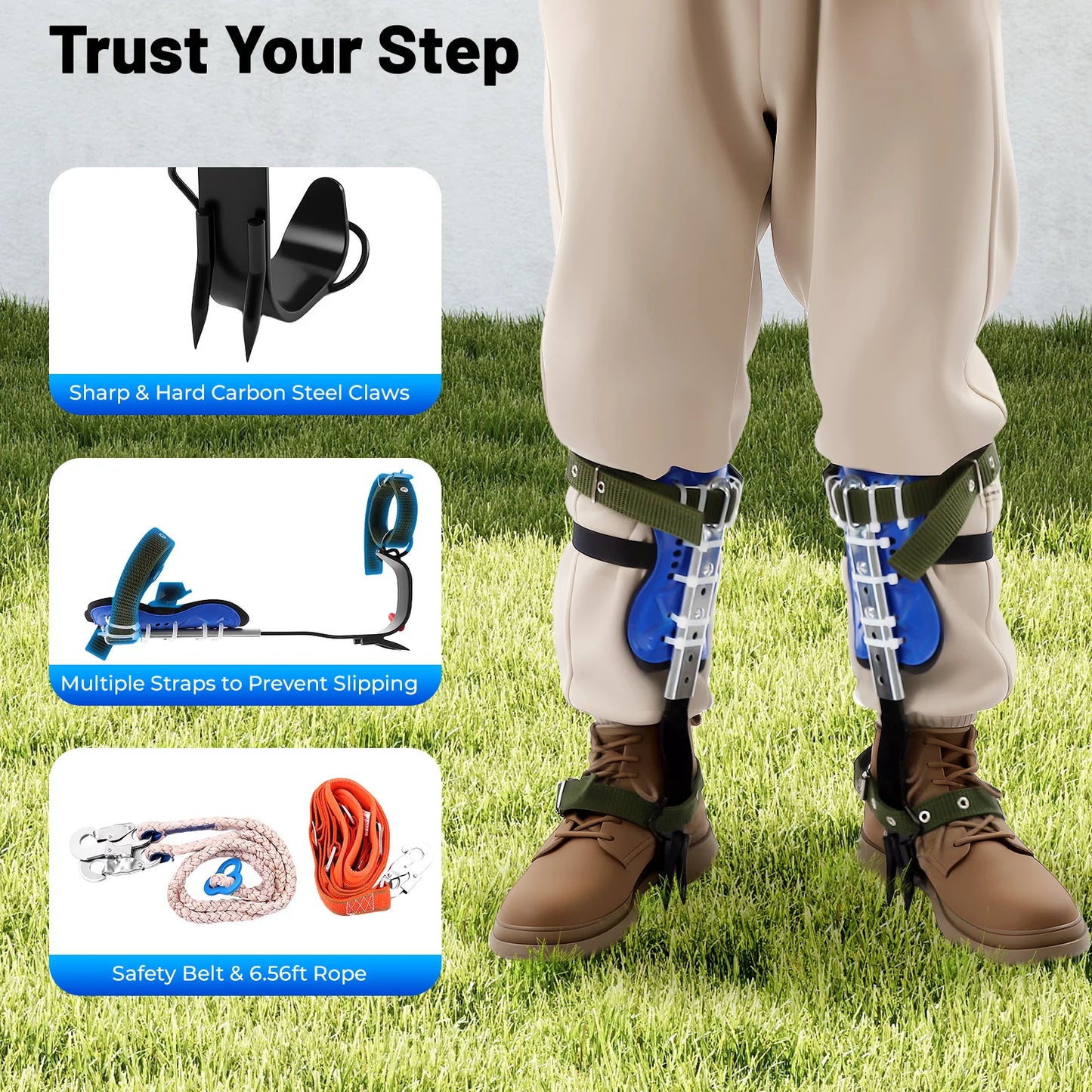 Professional Adjustable Tree Climbing Spikes With Safety Belt