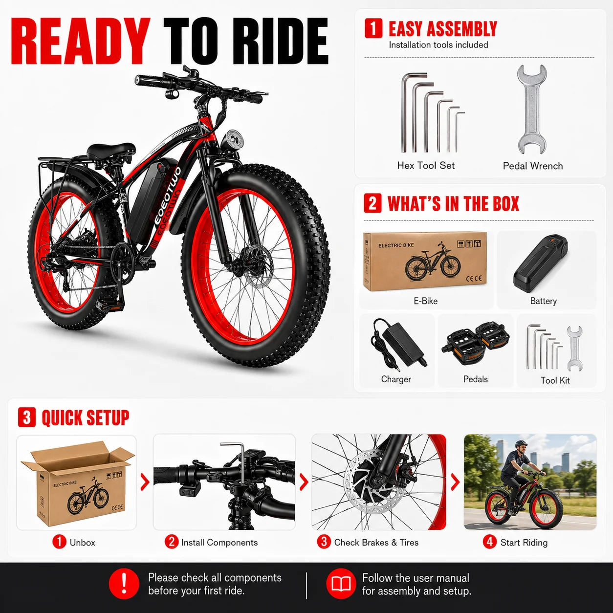 EOEOTWO 1500W Peak Fat Tire Electric Bike For Adults