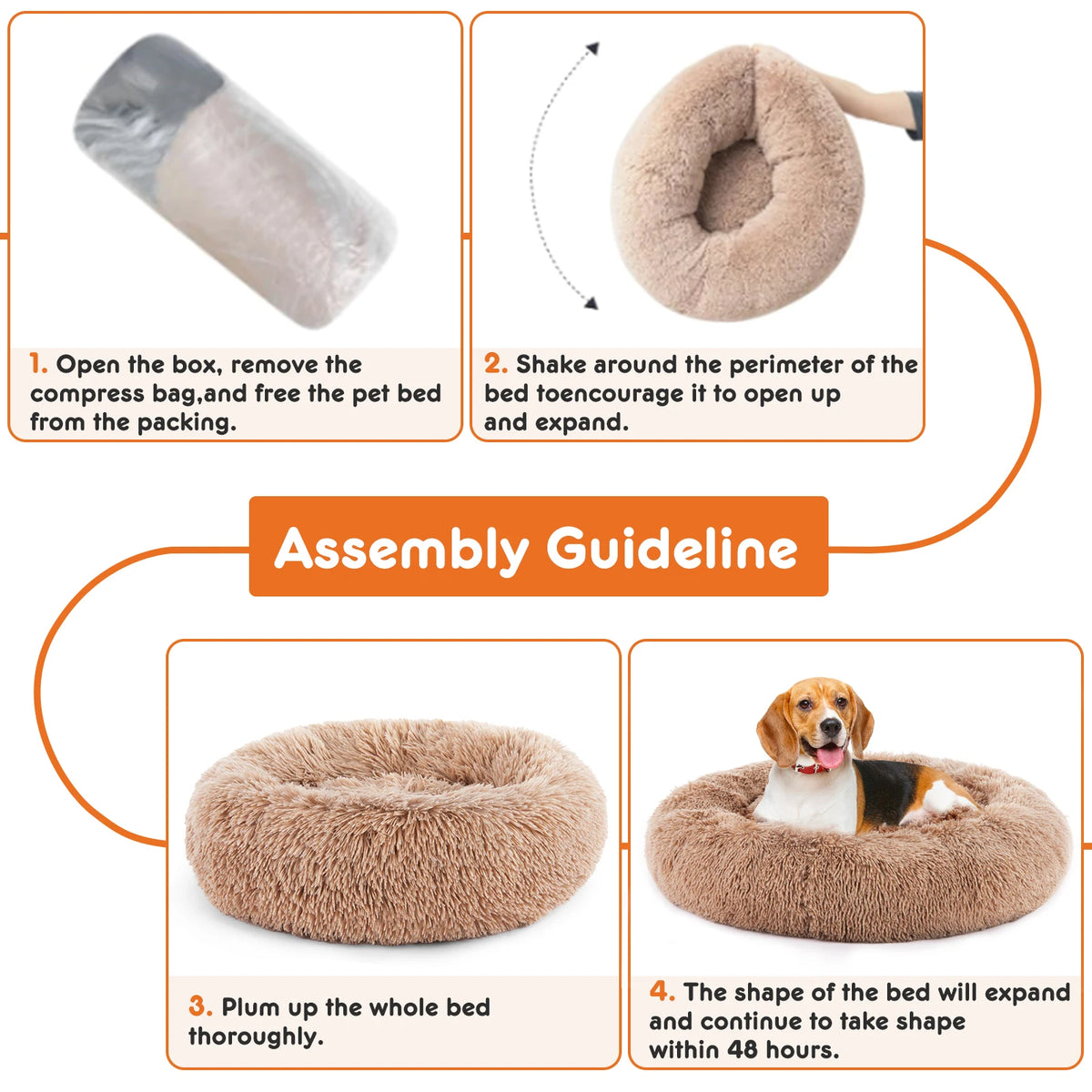 JHK Calming Plush Dog Bed With Washable Anti Slip Design