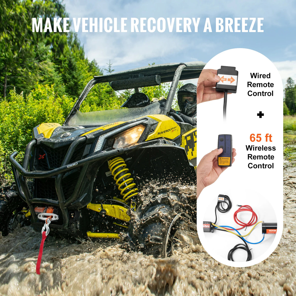 SucceBuy 4500Lb Electric Winch With Synthetic Rope Wireless Remote