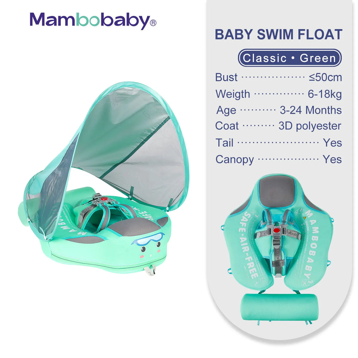 Mambobaby Inflatable Free Baby Float With Sun Canopy And Strap