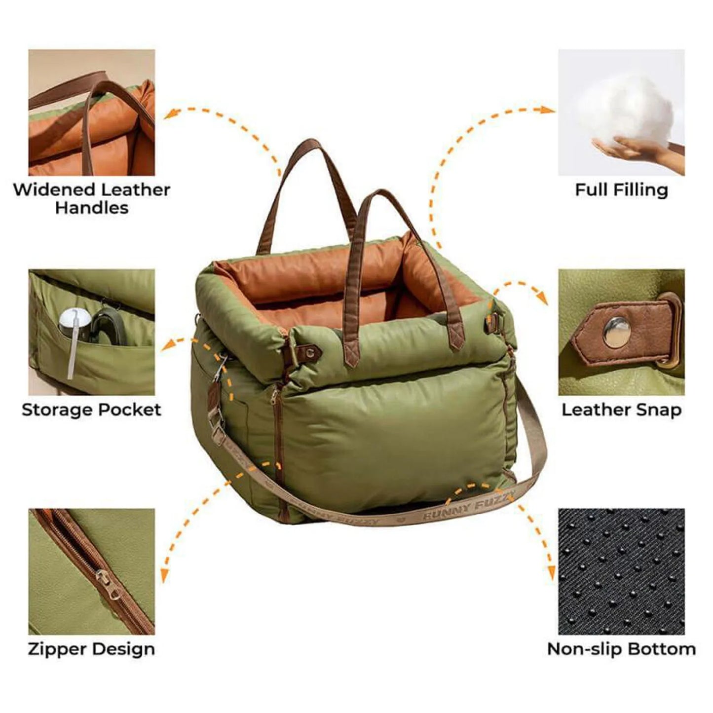 Portable Pet Car Seat With Harness Washable Travel Bed Pets