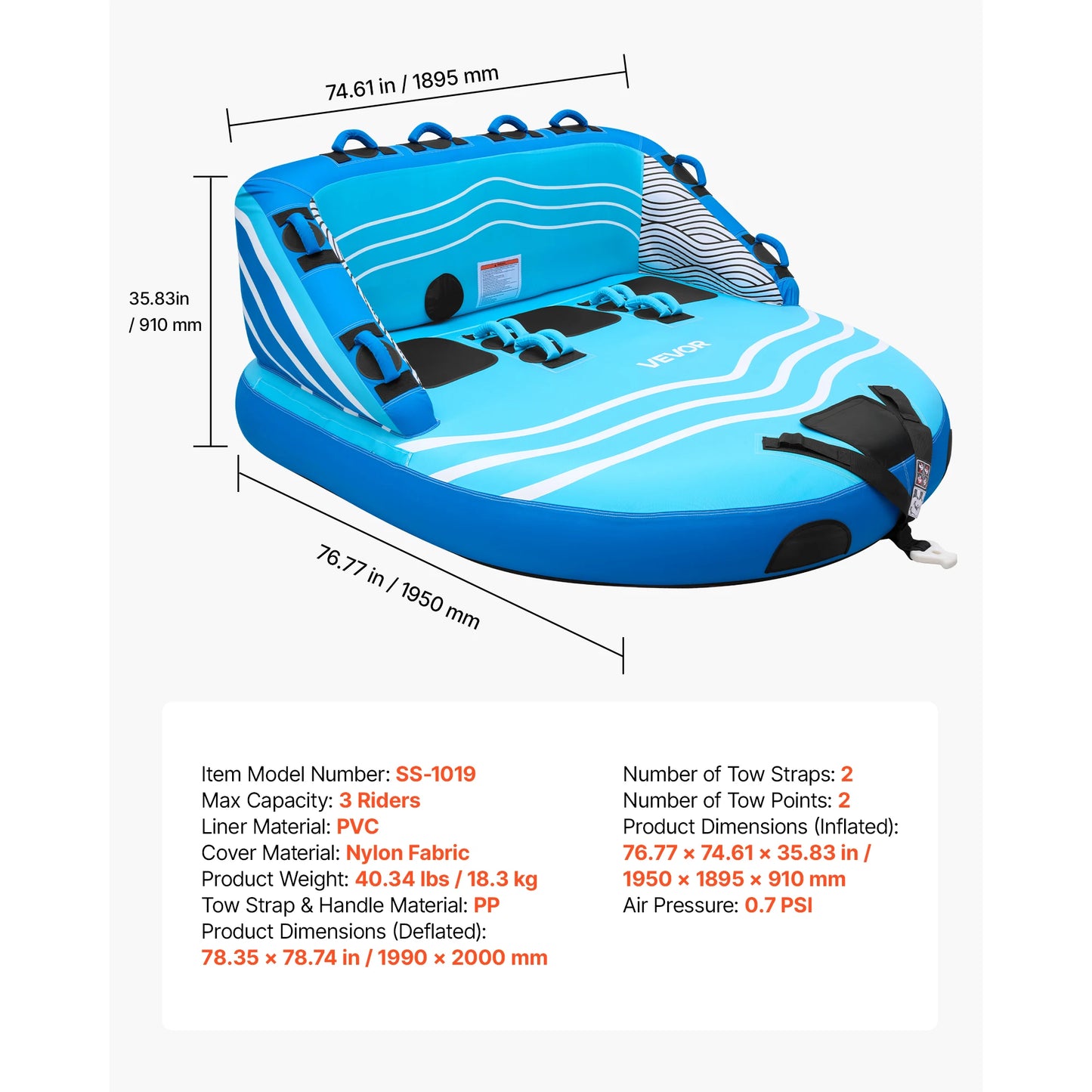 SucceBuy Towable Water Sports Tube Featuring Dual Tow Points