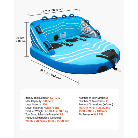 SucceBuy Towable Water Sports Tube Featuring Dual Tow Points