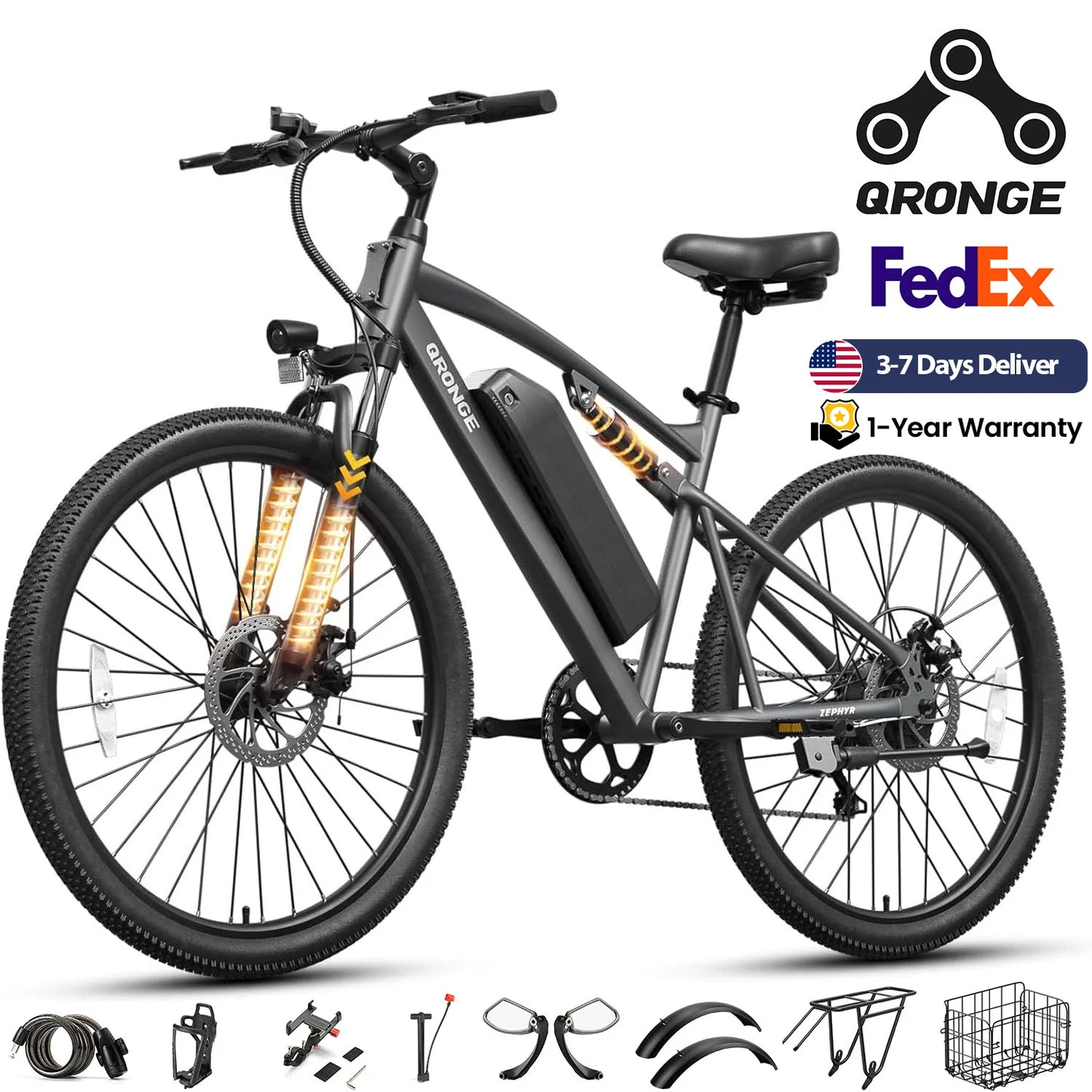 QRONGE Zephyr Full Suspension Electric Bike 1000W Motor