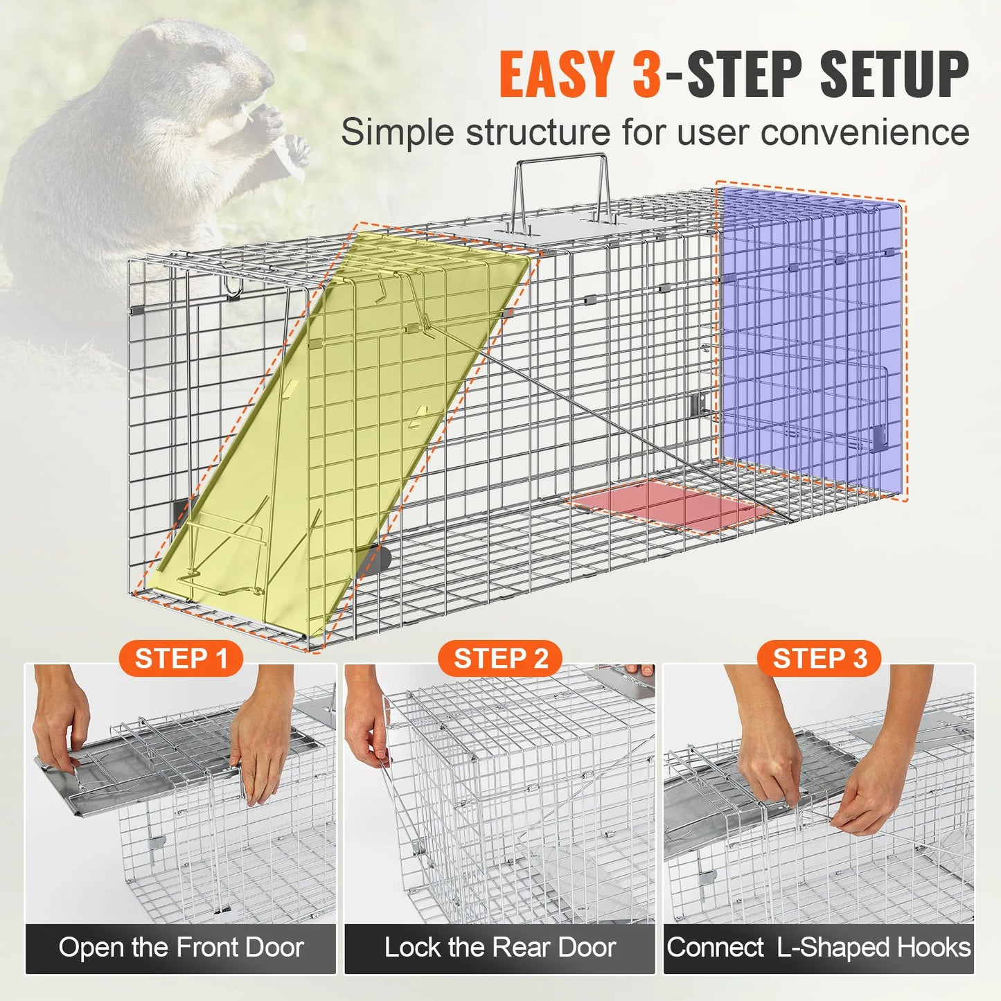SucceBuy Galvanized Iron Humane Live Animal Cage Trap