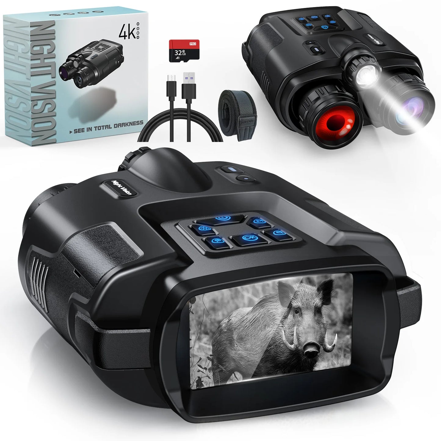 DIYIMIN 8X Night Vision Binoculars Infrared Rechargeable 600M
