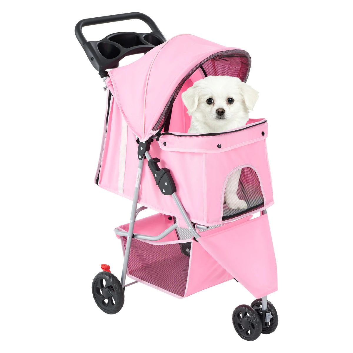 Folding Pet Stroller With Storage Basket And Cup Holder Portable