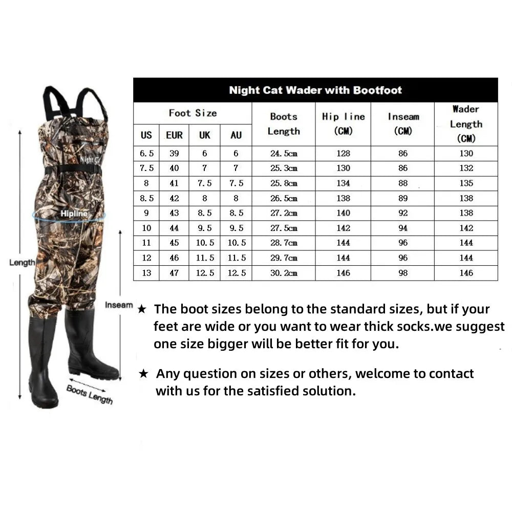Night Cat Waterproof Fishing Chest Waders With Bootfoot Design