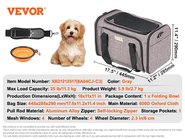 Wheeled Pet Carrier Backpack With Telescopic Handle For Travel