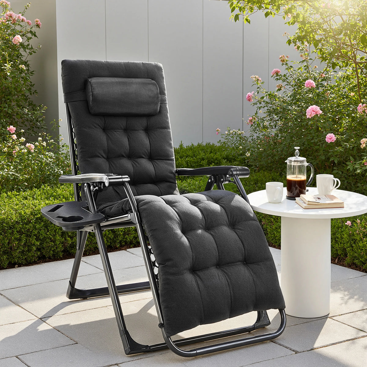 JHK Zero Gravity Folding Patio Lounge Chair With Cup Holder