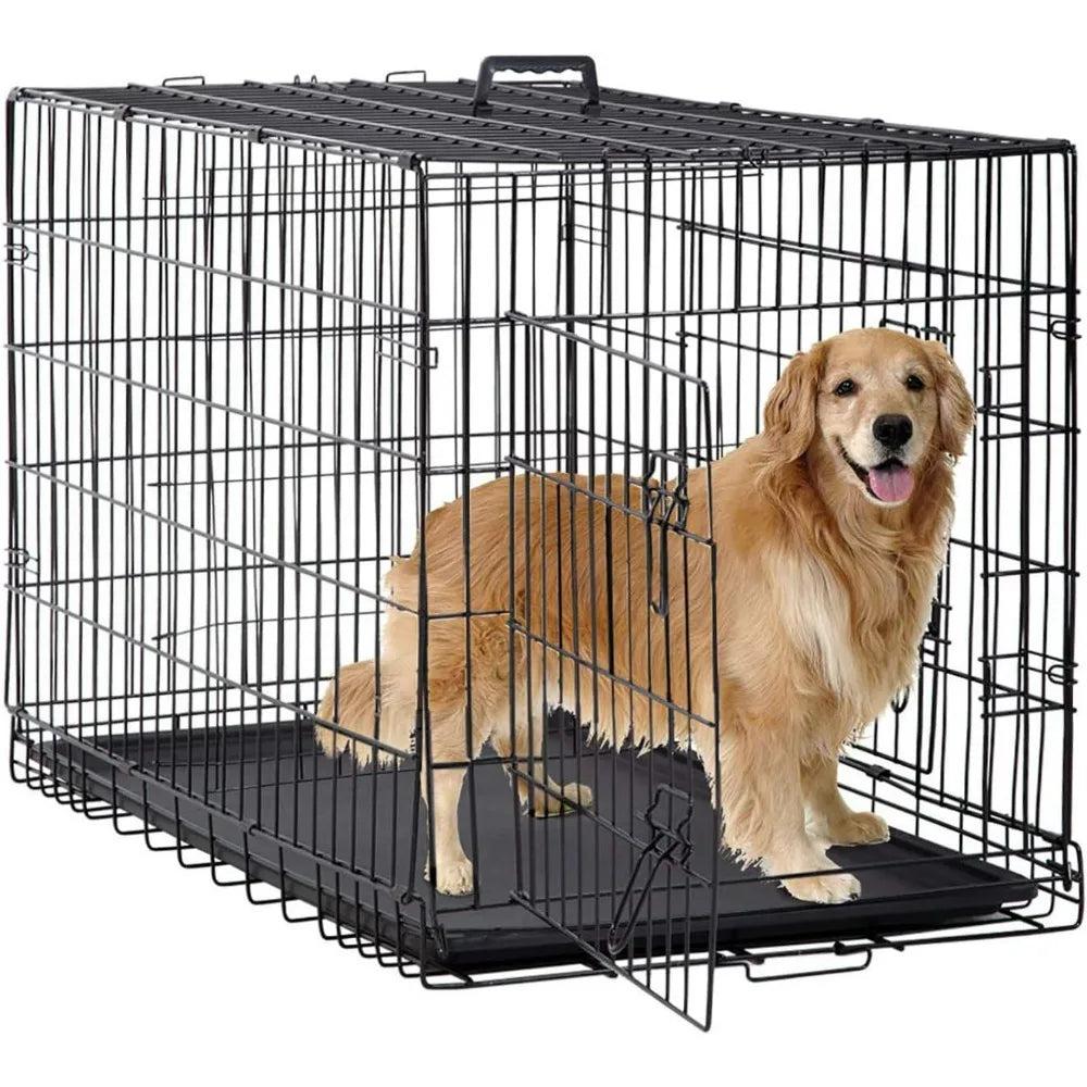 BestPet Foldable Metal Dog Kennel With Heavy Duty Slide Latches