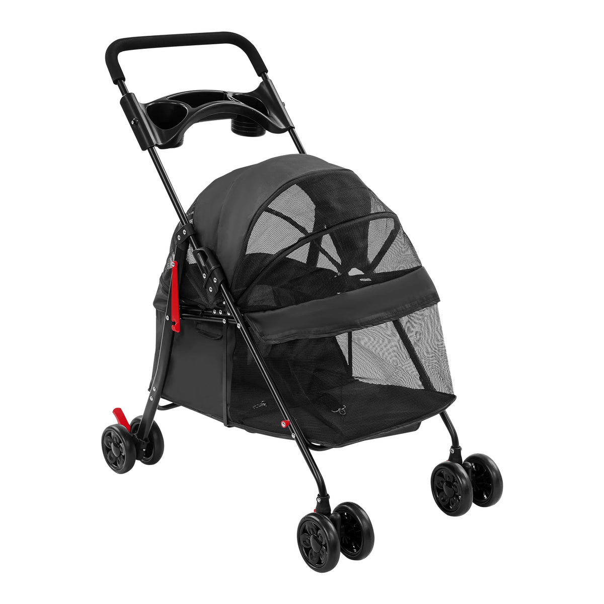 Foldable Mesh Pet Stroller With Cup Holder And Ergonomic Grip