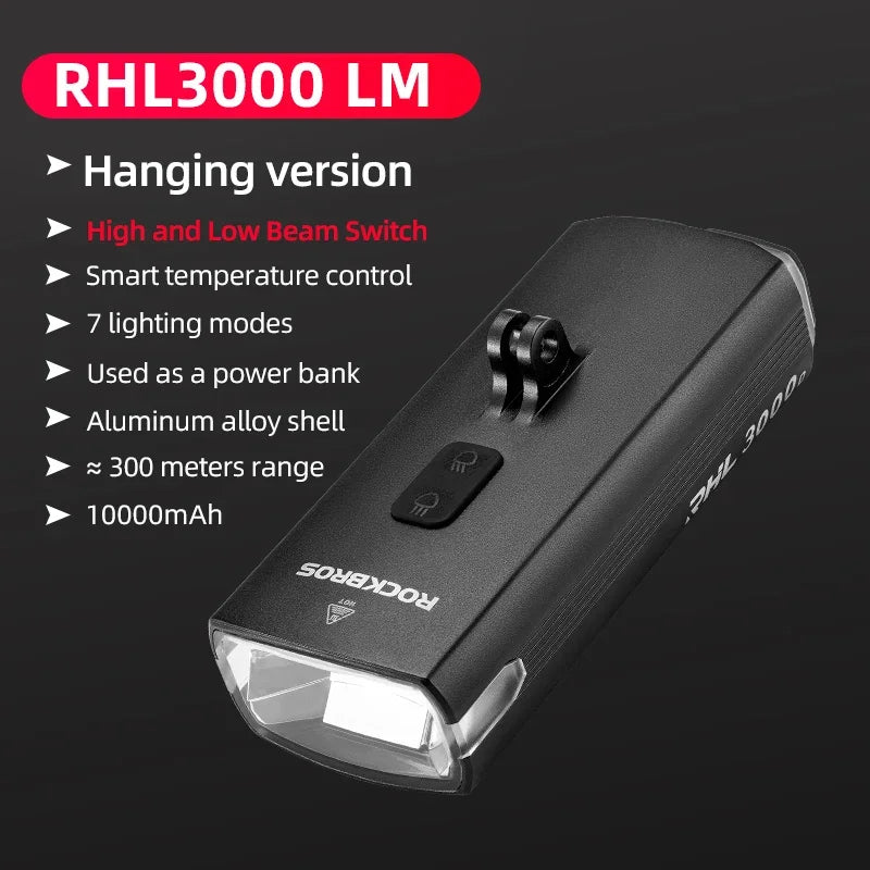 Rockbros Rechargeable Bicycle Front Light Featuring 3000 Lumens Output