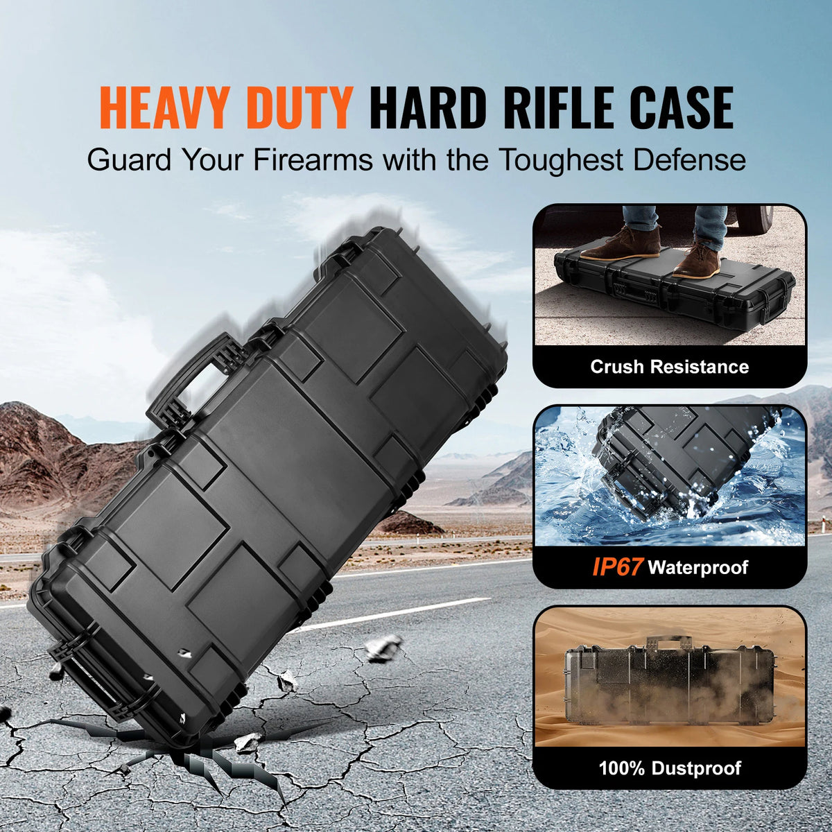 SucceBuy Shockproof Waterproof Rifle Hard Case With Wheels
