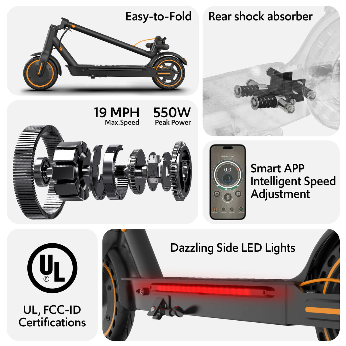 Osboo Electric Scooter 550W Peak Motor Foldable App Control