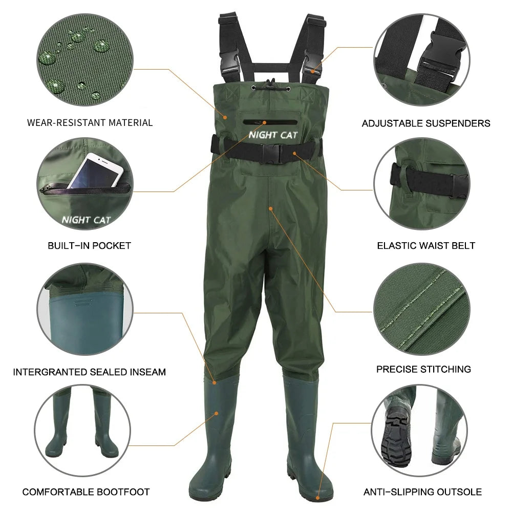 Night Cat Waterproof Chest Waders With Boots For Fishing