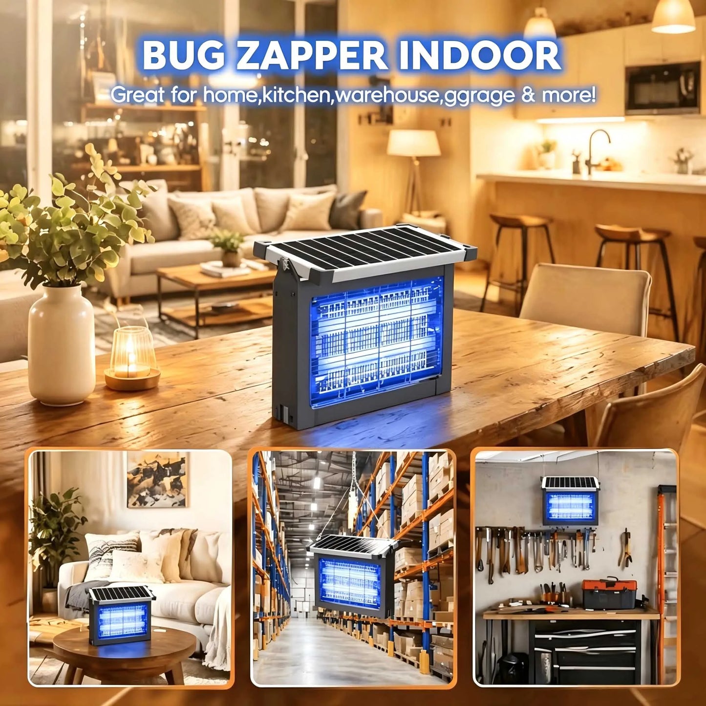 Solar Outdoor Bug Zapper With 4500V Waterproof Mosquito Killer Device