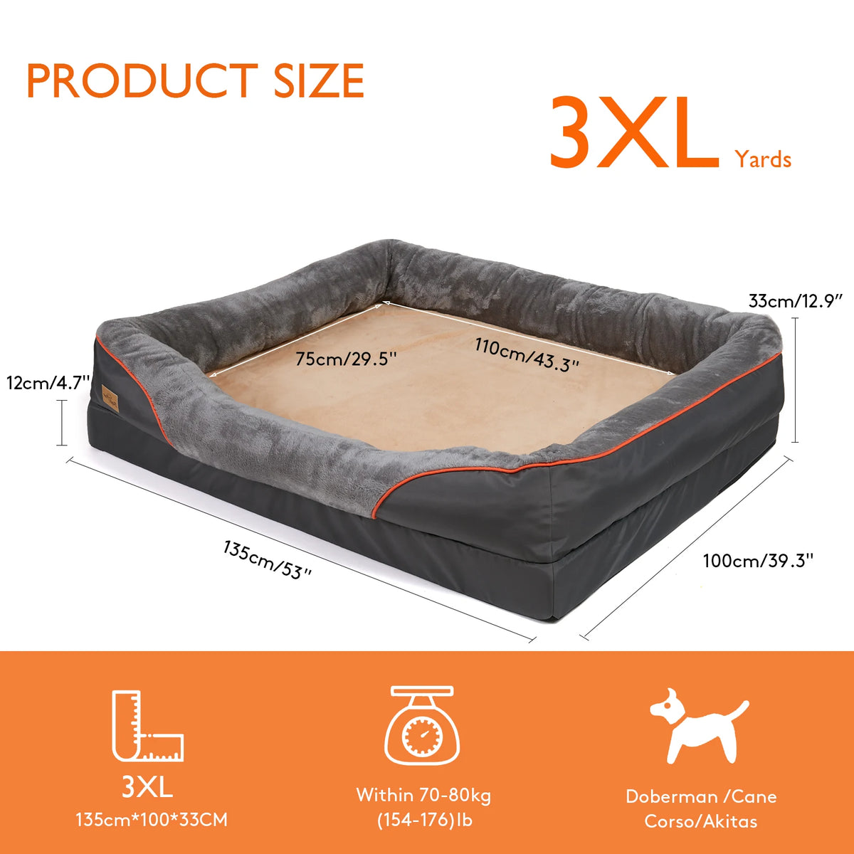 Borwart Orthopedic Memory Foam Dog Bed With Removable Cover Bolster