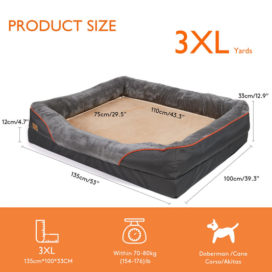 Borwart Orthopedic Memory Foam Dog Bed With Removable Cover Bolster