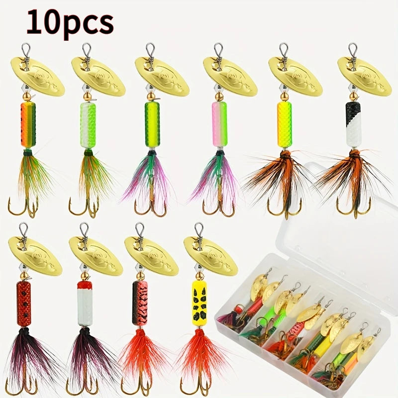 Metal Fishing Spinner Lure Kit Featuring Rotating Baits For Anglers