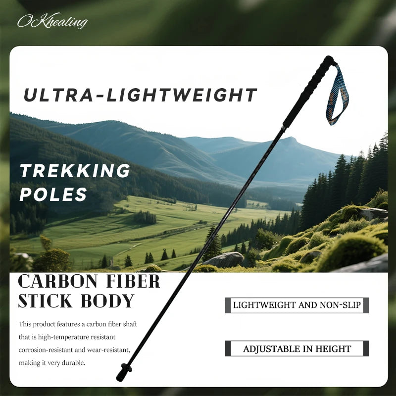 OKHEALING T800 Carbon Fiber Telescopic Hiking Trekking Pole