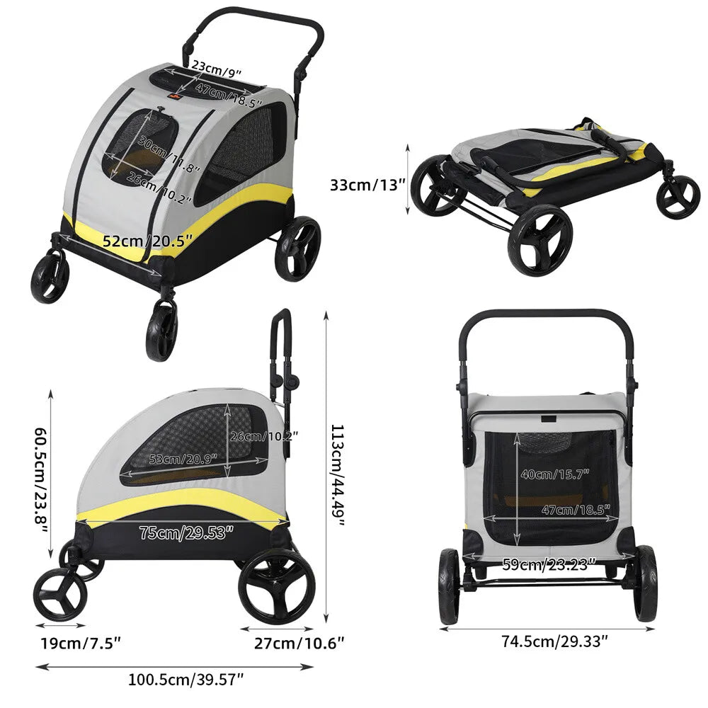 Universal Foldable Dog Stroller And Breathable Metal Pet Cart