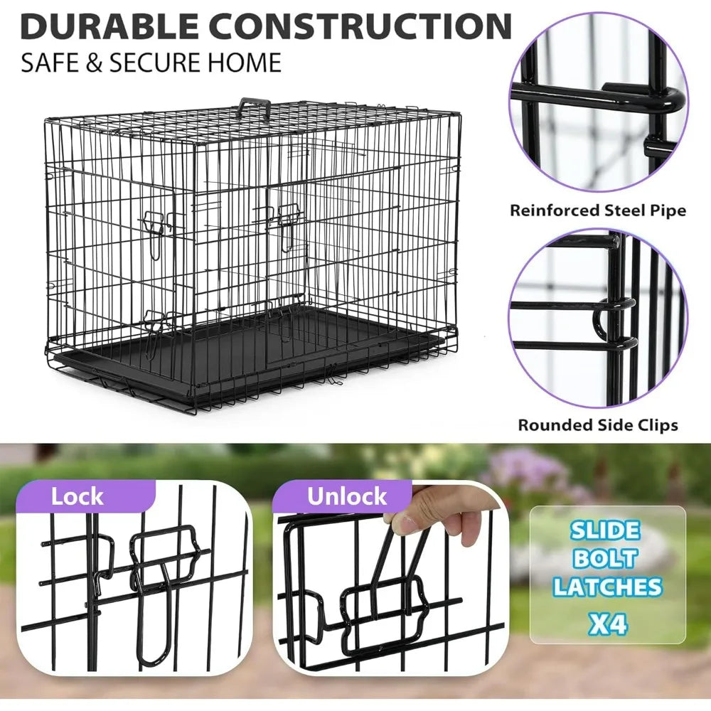 BestPet Foldable Metal Dog Kennel With Heavy Duty Slide Latches