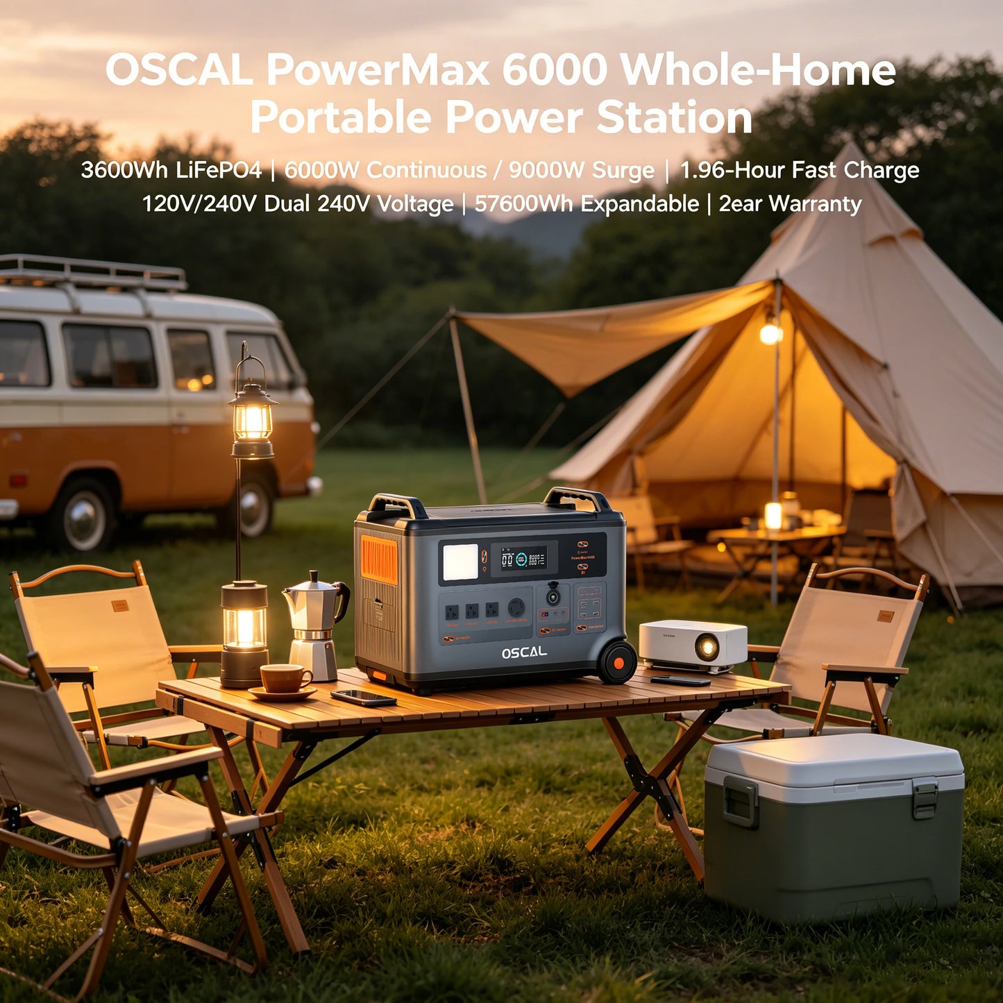 OSCAL PowerMax 6000 3600Wh LiFePO4 Solar Generator Portable Power Station
