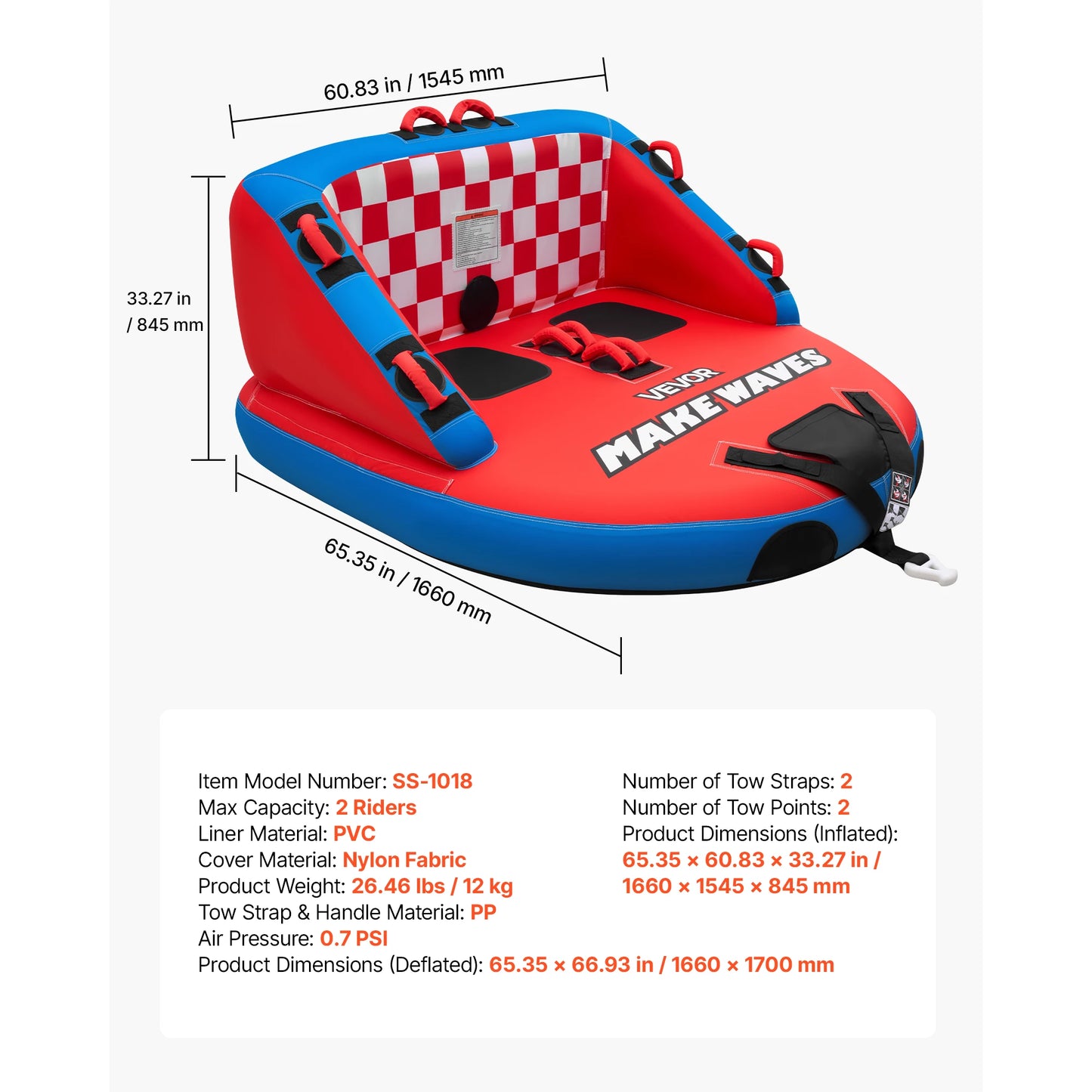 SucceBuy Towable Water Sports Tube Featuring Dual Tow Points