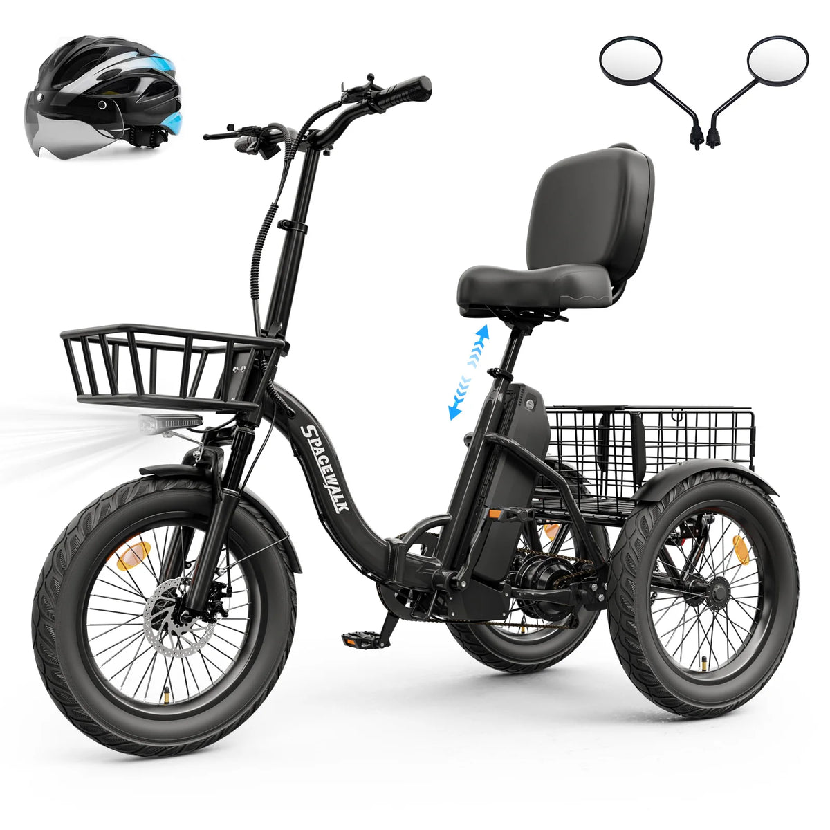 Spacewalk 1200W Folding Electric Trike With Fat Tires For Adults