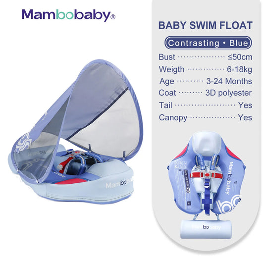 Mambobaby Inflatable Free Baby Float With Sun Canopy And Strap