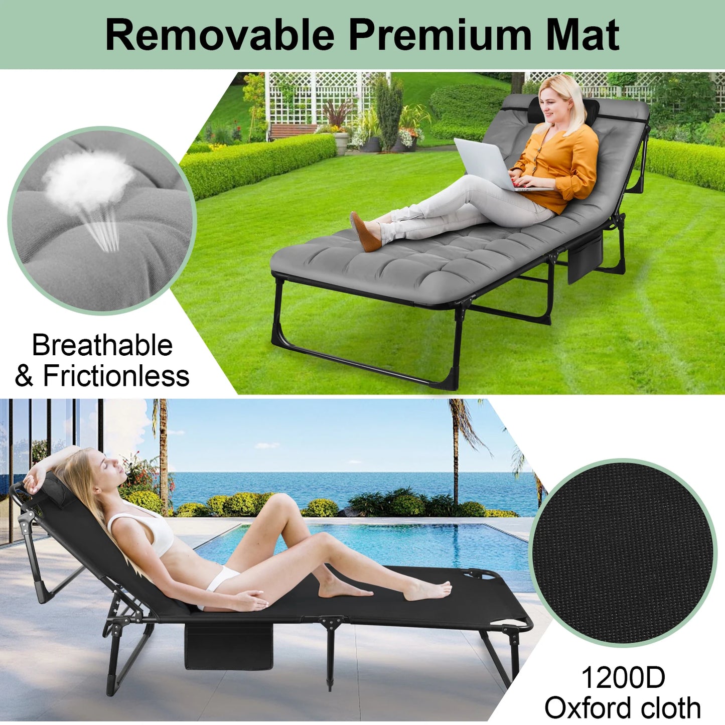 Adjustable Folding Camping Cot With Pillow And Recliner