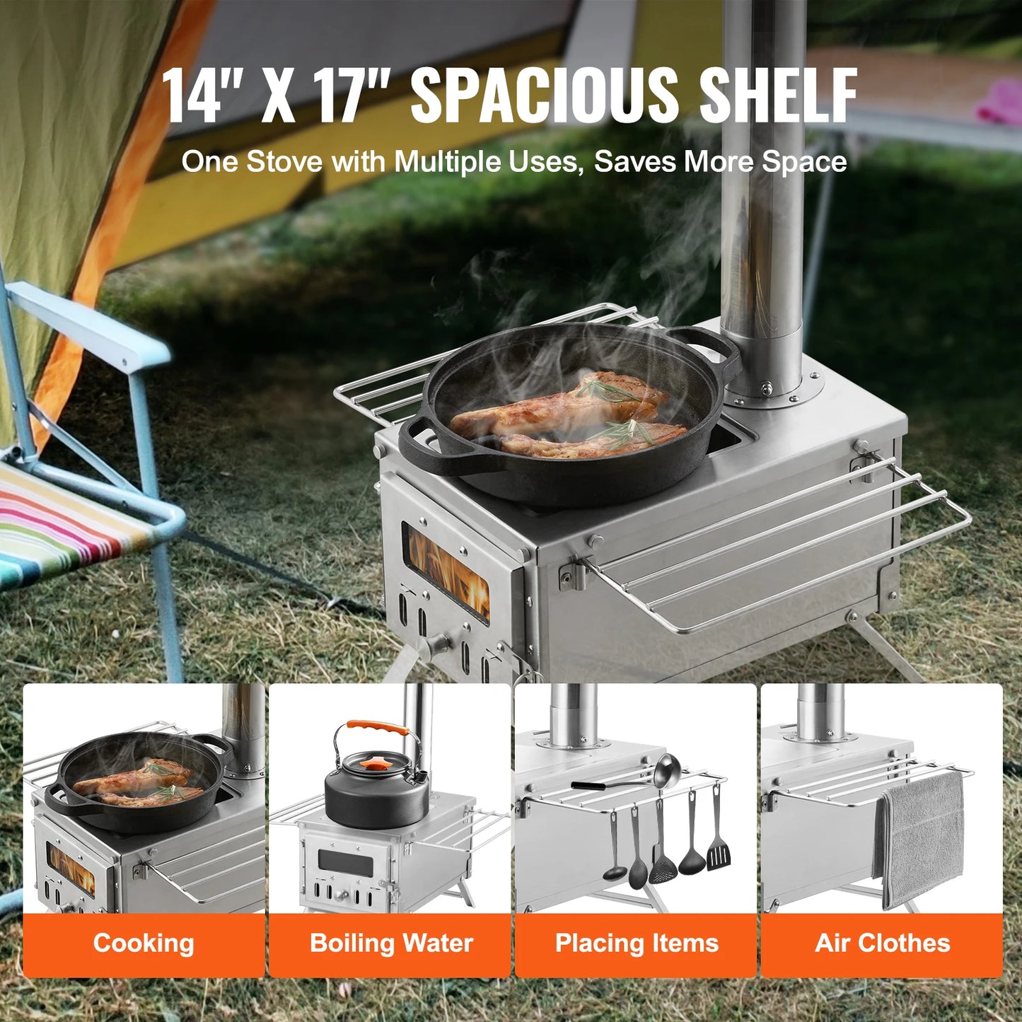 Portable Stainless Steel Camping Wood Stove With Chimney