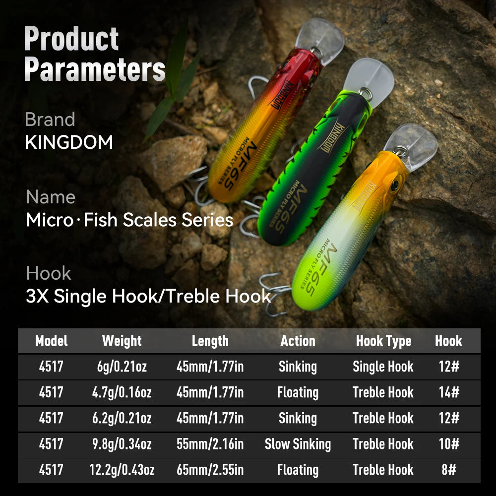 Kingdom Sinking and Floating Minnow Lures for Bass and Trout Fishing