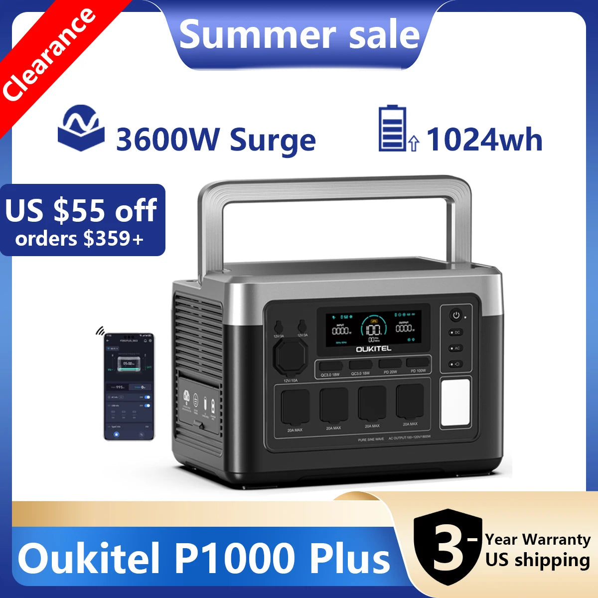 Oukitel P1000 Plus Portable Power Station 1024Wh Capacity