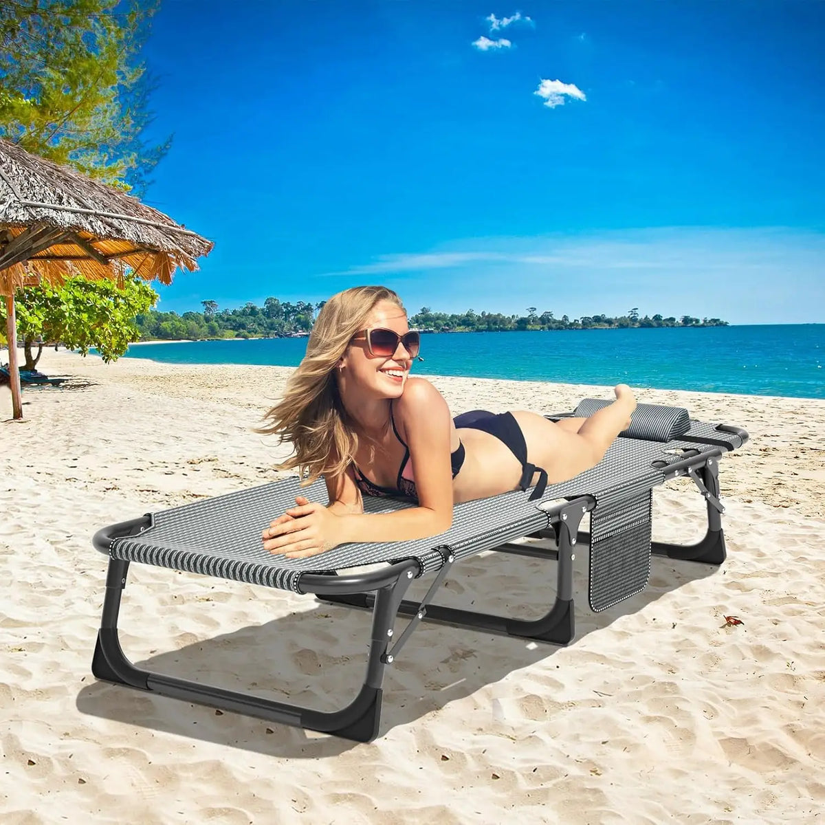 Heavy Duty Adjustable Folding Chaise Lounge Chair With Cushion