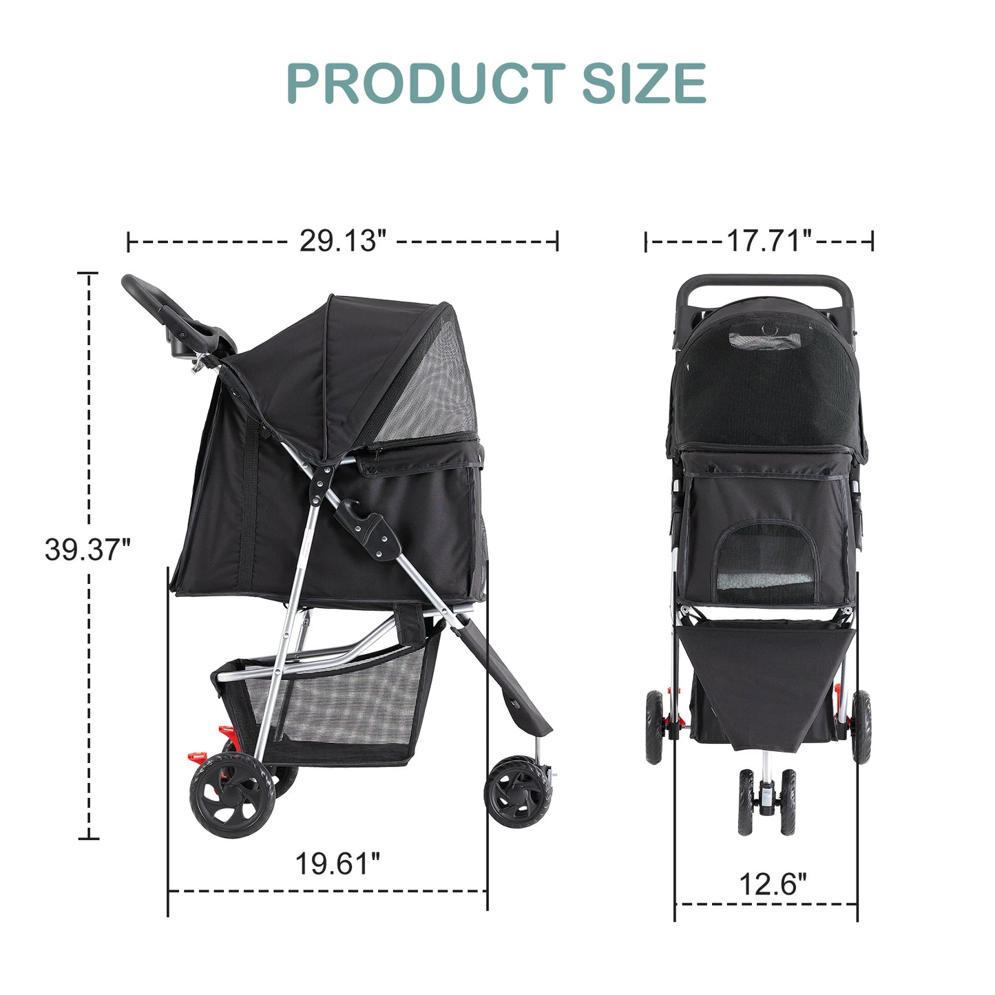 Folding Pet Stroller With Storage Basket And Cup Holder Portable