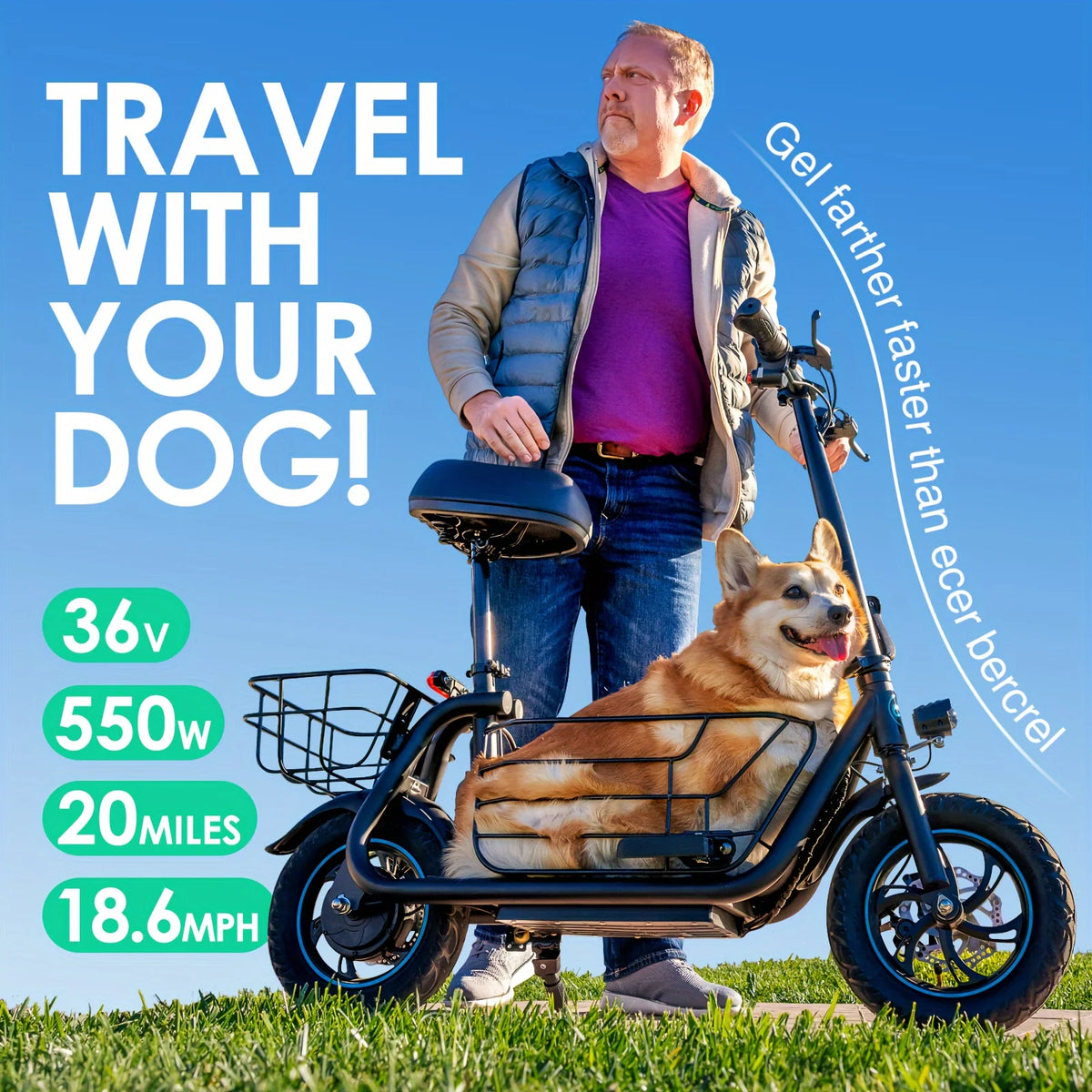 Gyroor Foldable Electric Scooter With Basket For Adults And Pets