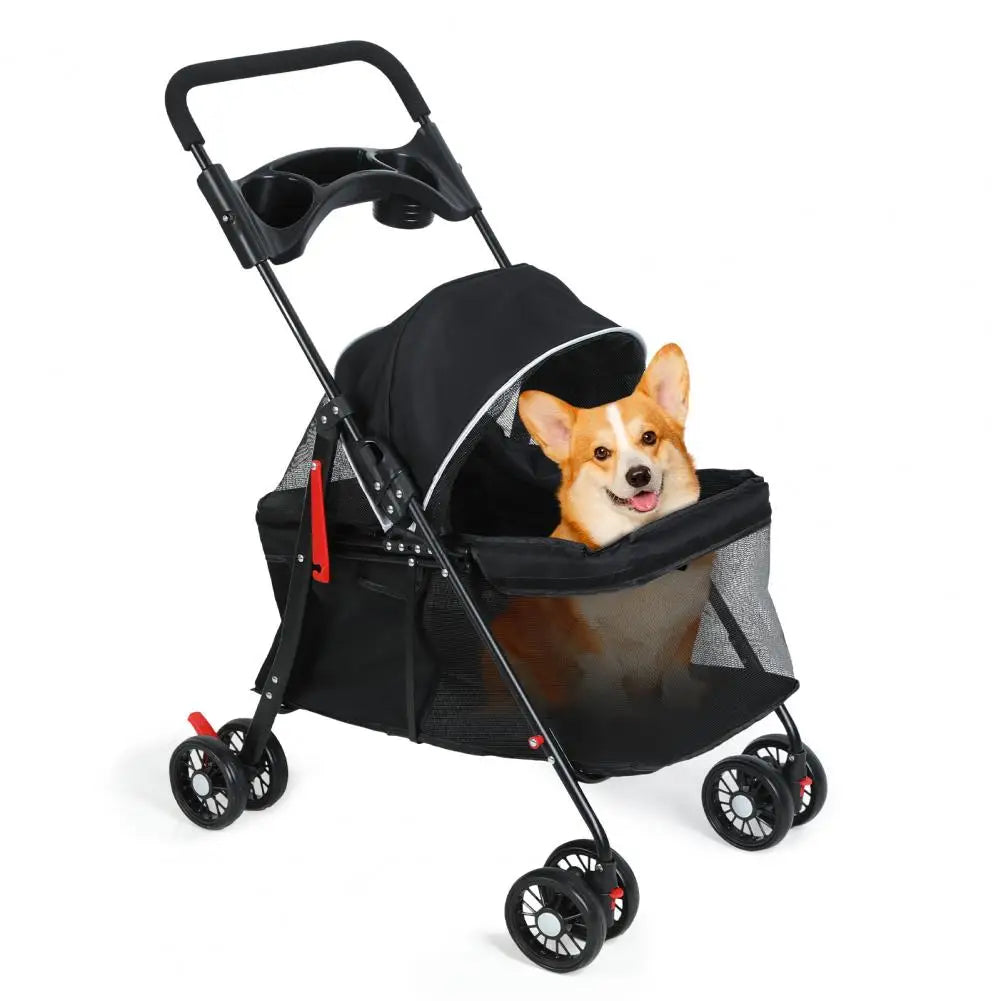 Folding Pet Stroller With Visible Mesh And Cup Holder