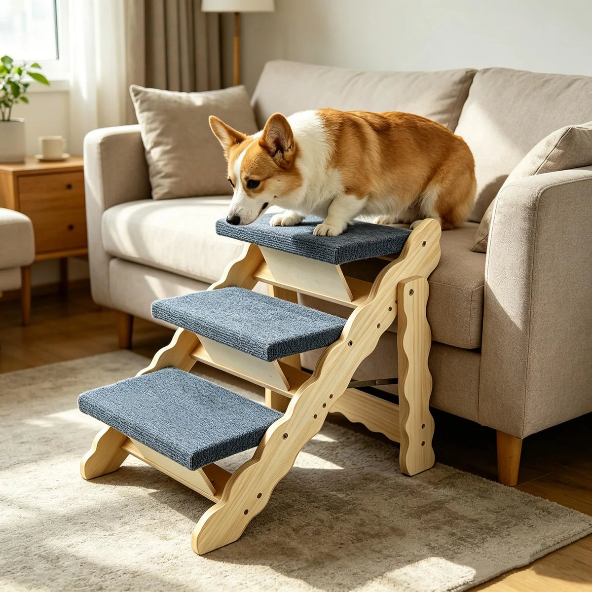 DishyKooker Foldable Wooden Pet Stairs And Dog Car Ramp