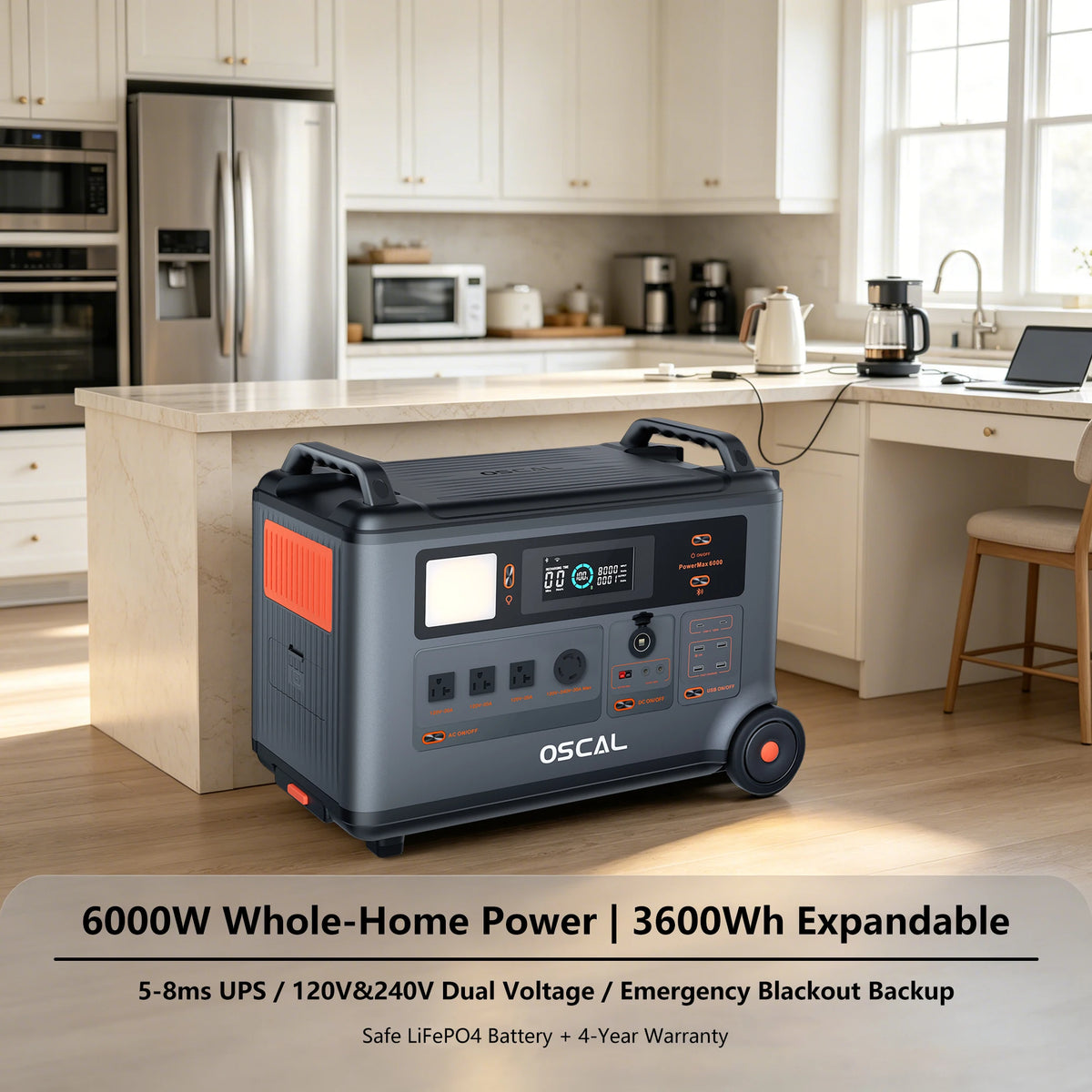 OSCAL PowerMax 6000 3600Wh LiFePO4 Solar Generator Portable Power Station