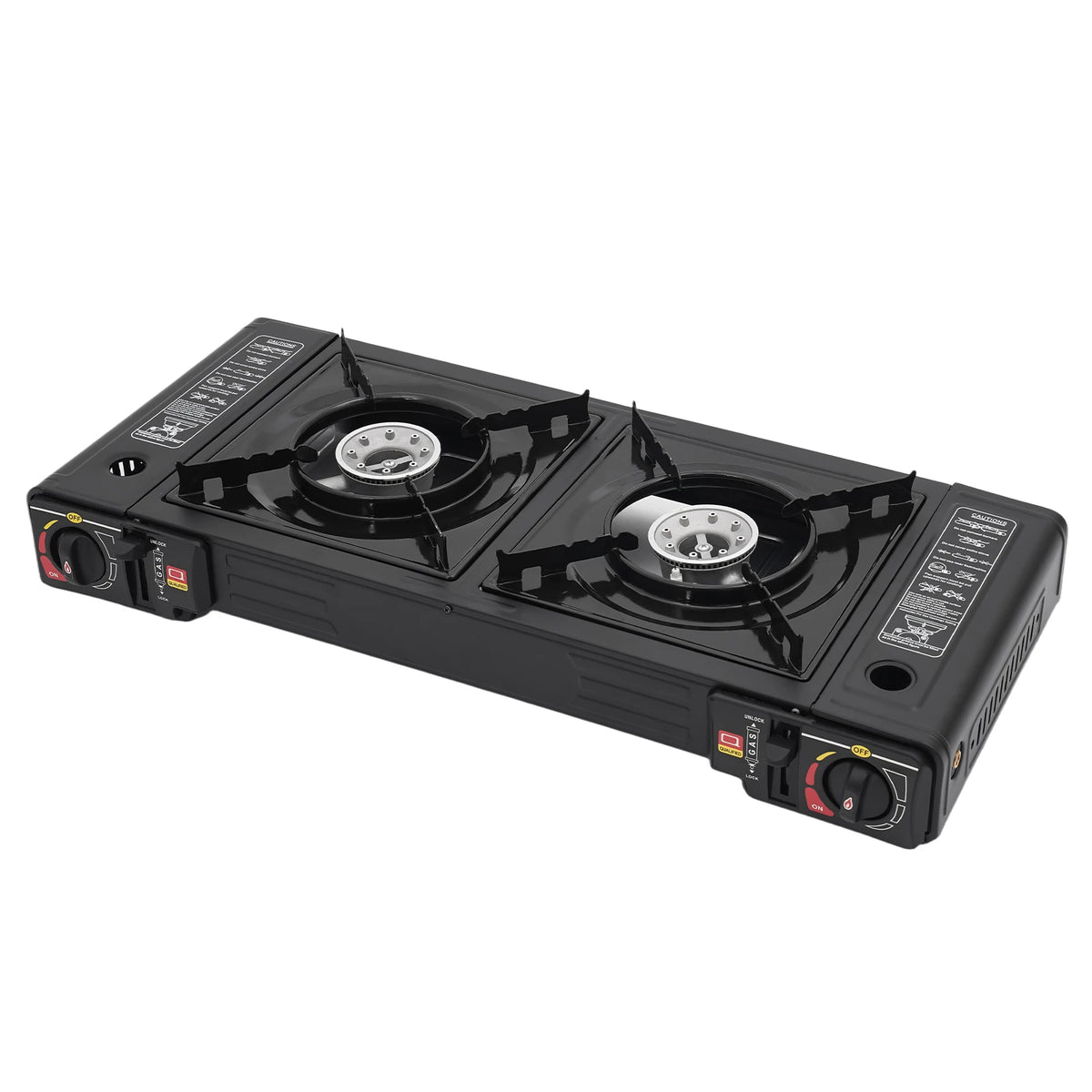 Portable Stainless Steel Dual Burner Gas Stove With Piezo Ignition