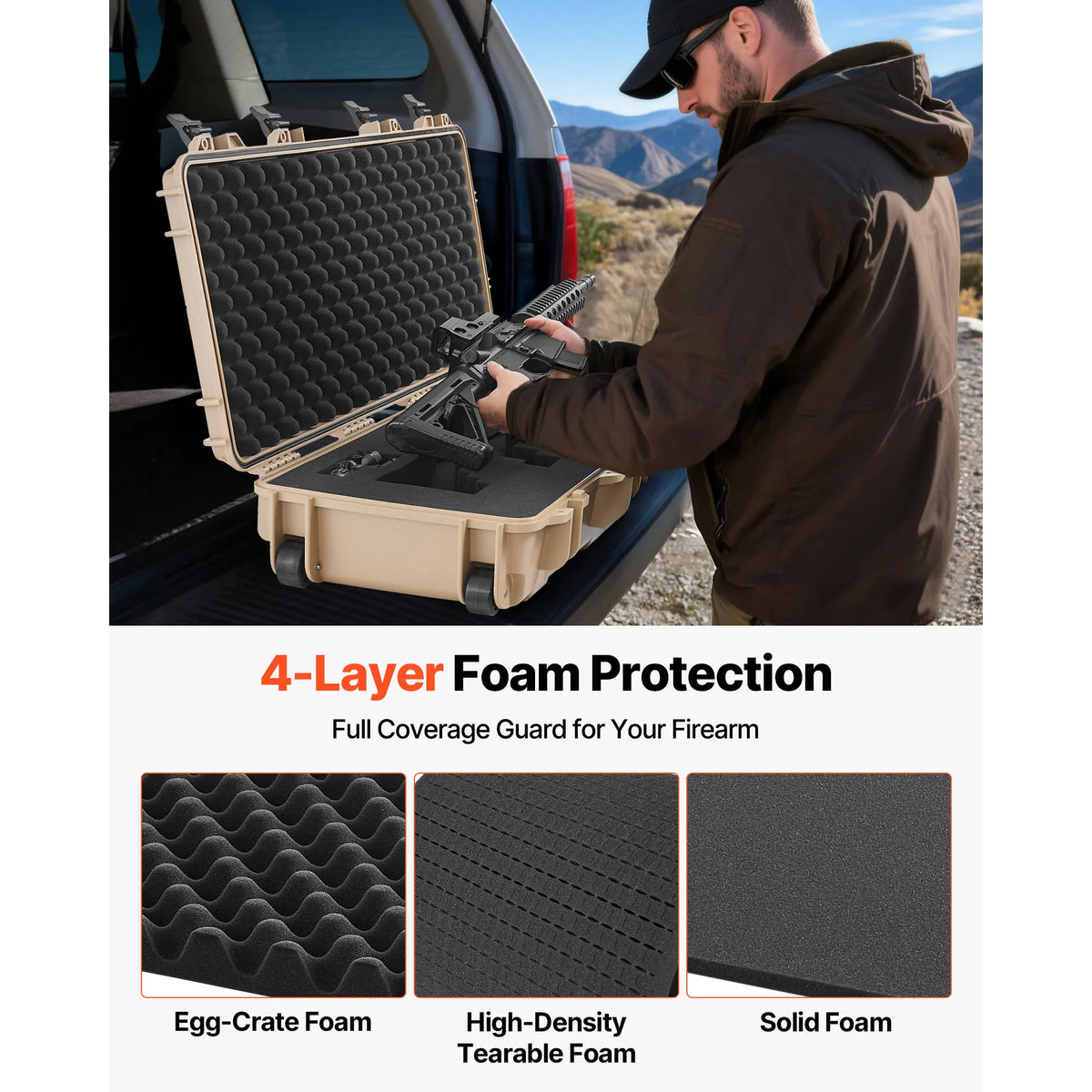 SucceBuy Hard Lockable Rifle Case With Wheels And Custom Foam Pads