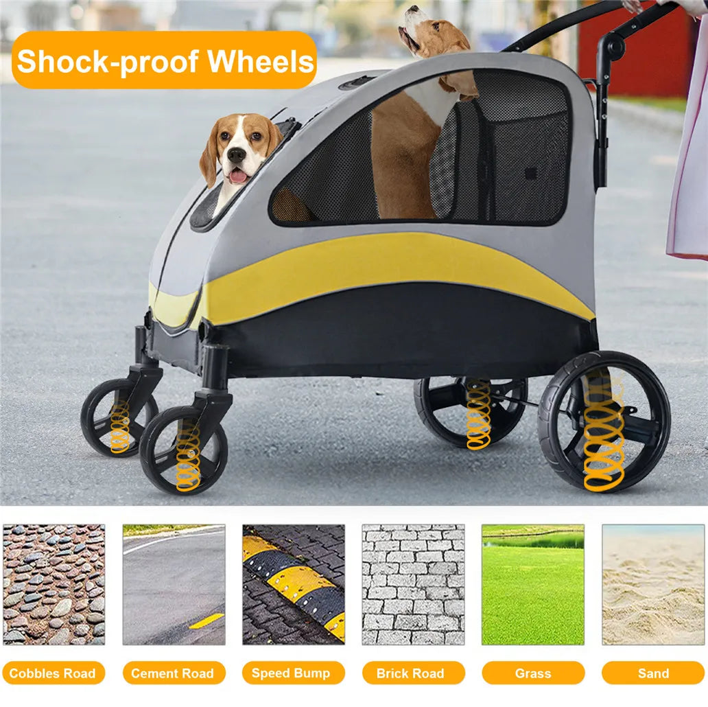 Universal Foldable Dog Stroller And Breathable Metal Pet Cart