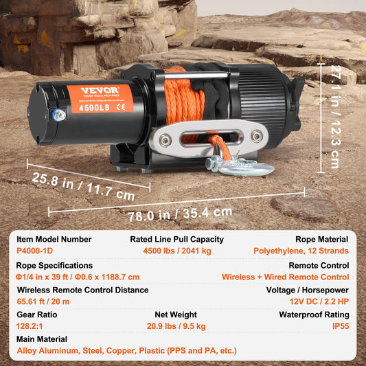 SucceBuy 4500Lb Electric Winch With Synthetic Rope Wireless Remote